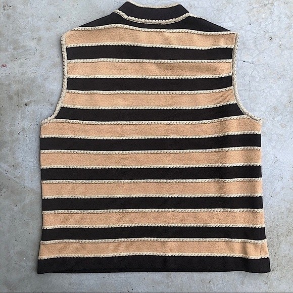 St. John Knit Top Mock Neck Sleeveless Tank Metallic Striped Brown S - Picture 4 of 4